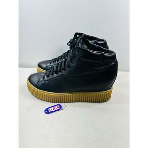 Steve Madden Black Leather High-Top Sneakers made in Italy size 9-9,5